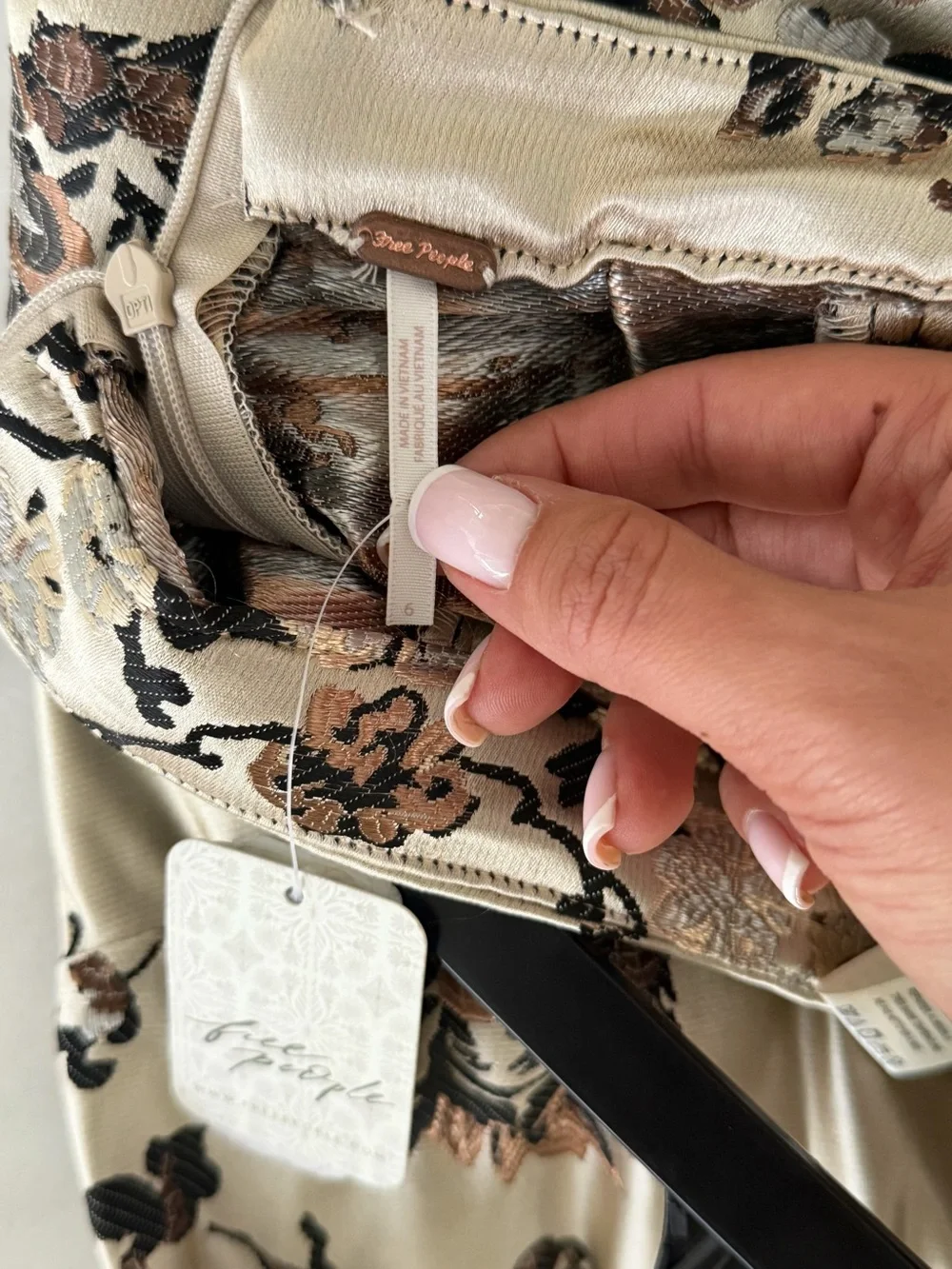 Free People Beige Floral Brocade Mini Skirt with Metallic Accents
